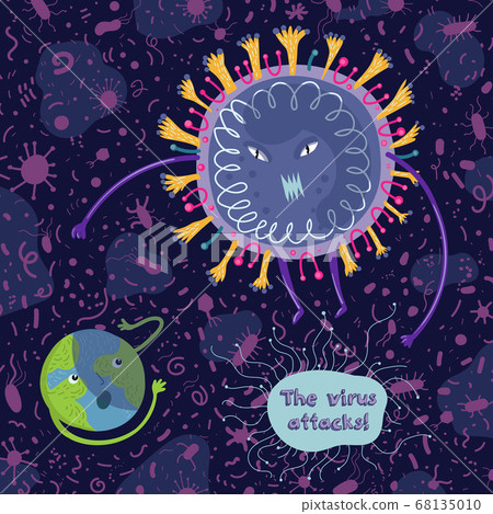 Vector illustration of scene with a virus attack on the planet earth 68135010