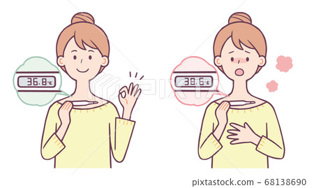 Woman set to measure body temperature with a thermometer 68138690