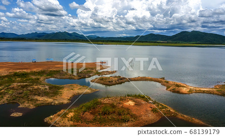 High angle view Aerial view of reservoir Dam with High angle view Aerial view of reservoir Dam with 68139179