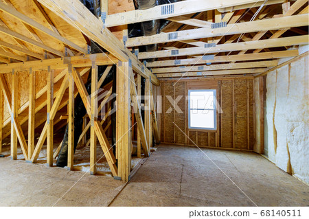 House in unfinished under construction insulation 68140511