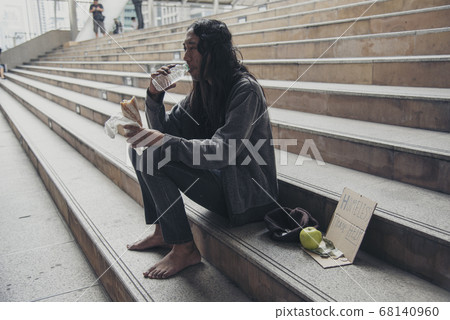 Homeless people poverty beggar man asking for 68140960