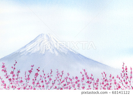 Mount Fuji and plum watercolor 68141122
