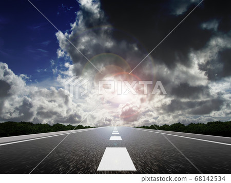 無盡的道路系列[燦爛的陽光和雲彩]-插圖素材[68142534] - PIXTA圖庫