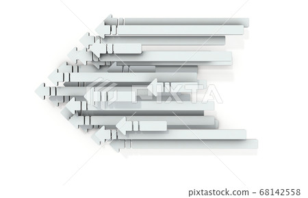 一組向左的許多箭頭。 3D渲染。 一組向左的許多箭頭。 3D渲染。 68142558
