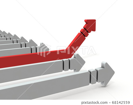 An arrow that changes to rise. It represents a turnaround. 3D rendering. 68142559