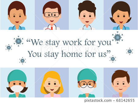 Doctor and nurse wearing medical masks with text. - Stock Illustration ...