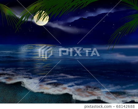 Moon shining in the night sky with the floating clouds and the moon and the sea Moon shining in the night sky with the floating clouds and the moon and the sea 68142688
