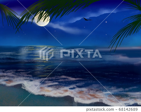 Moon shining in the night sky with the floating clouds and the moon and the sea Moon shining in the night sky with the floating clouds and the moon and the sea 68142689