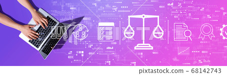 Legal advice service concept with woman using a laptop Legal advice service concept with woman using a laptop 68142743