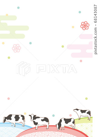 Japanese New Year's card template Japanese pattern and beef without text Japanese New Year's card template Japanese pattern and beef without text 68143087