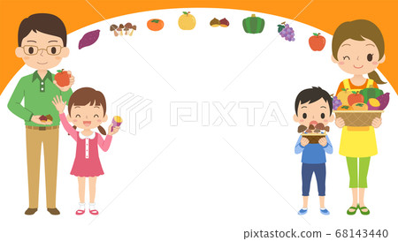 An illustration frame frame vector of a family holding vegetables and fruits with a delicious autumn taste An illustration frame frame vector of a family holding vegetables and fruits with a delicious autumn taste 68143440