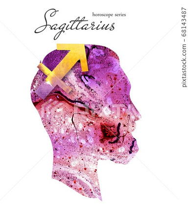 Sagittarius   zodiac sign. Man silhouette. Watercolor illustration. Horoscope series. Isolated objects on white background  68143487