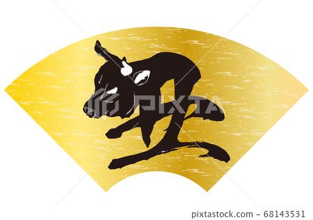 Material for new year's cards, golden fan, black background 68143531