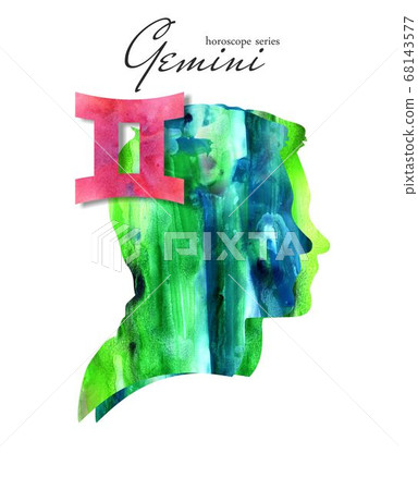 Gemini  zodiac sign. Man silhouette. Watercolor illustration. Horoscope series. Isolated objects on white background  68143577