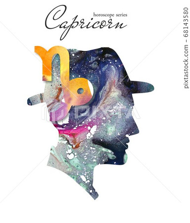 Capricorn  zodiac sign. Man silhouette. Watercolor illustration. Horoscope series. Isolated objects on white background  68143580