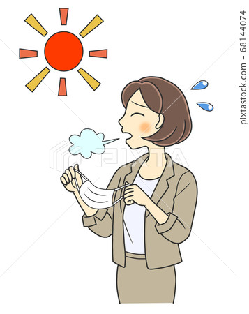 一個四分之三的袖子夾克的年輕女子從面具休息 一個四分之三的袖子夾克的年輕女子從面具休息 68144074