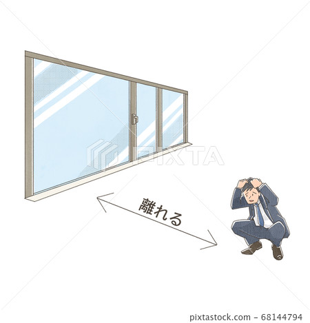一個人在地震中離開窗戶的插圖 68144794