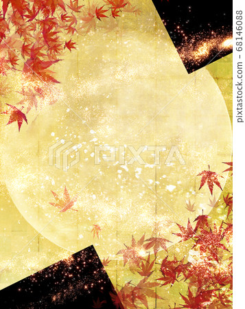 秋天的葉子和滿月金葉漆背景,日本秋天的閃光垂直的背景 秋天的葉子和滿月金葉漆背景,日本秋天的閃光垂直的背景 68146088