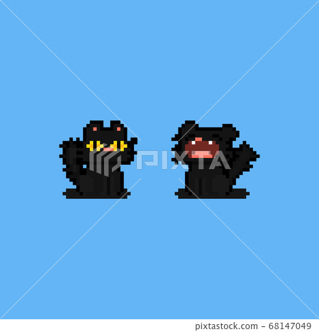 Pixel art cartoon sleepy black cat character. 68147049
