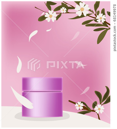 Pink cosmetic jar surrounded by petals. Place for 68149978