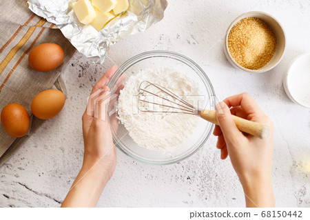 Baking and cooking ingredients on white marble 68150442