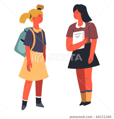 School girls having chat, talking classmates friends vector 68151260