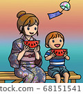 It is a background version of a mother and child eating watermelon while cooling in the evening 68151541