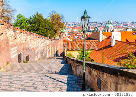 Castle Stairs of Prague Castle leads down to Lesser Town with Saint Nicholas church, Praha, Czech Republic Castle Stairs of Prague Castle leads down to Lesser Town with Saint Nicholas church, Praha, Czech Republic 68151853