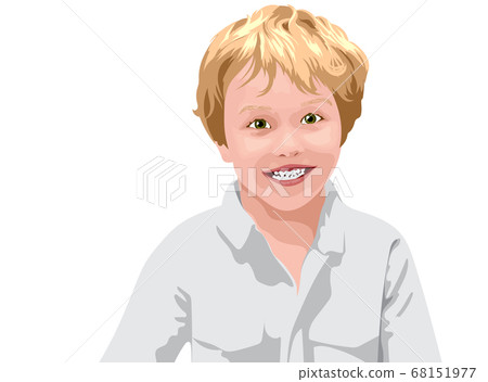 Blonde haired boy with green eyes in white shirt 68151977