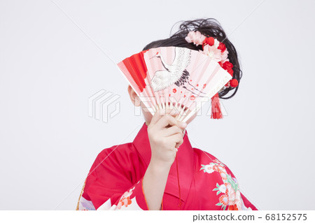 Girl in furisode with a fan Girl in furisode with a fan 68152575