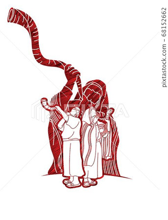 Group of Jewish blowing the shofar horn cartoon graphic vector. Group of Jewish blowing the shofar horn cartoon graphic vector. 68152662