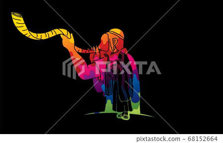 Group of Jewish blowing the shofar horn cartoon graphic vector. Group of Jewish blowing the shofar horn cartoon graphic vector. 68152664