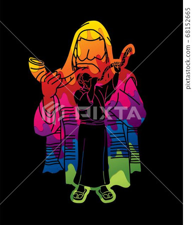 Group of Jewish blowing the shofar horn cartoon graphic vector. Group of Jewish blowing the shofar horn cartoon graphic vector. 68152665