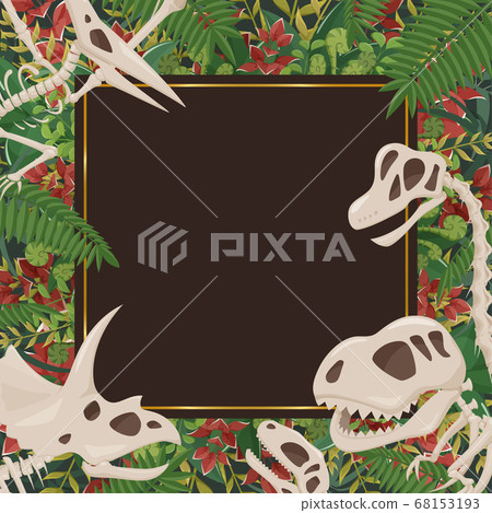 恐龍化石和史前植物的時尚框架插圖_沒有字母 恐龍化石和史前植物的時尚框架插圖_沒有字母 68153193