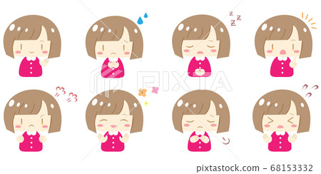 Cute girl facial expression set 68153332