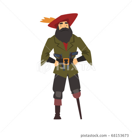Old Pirate with Wooden Leg, Male Buccaneer Cartoon Character Vector Illustration Old Pirate with Wooden Leg, Male Buccaneer Cartoon Character Vector Illustration 68153673