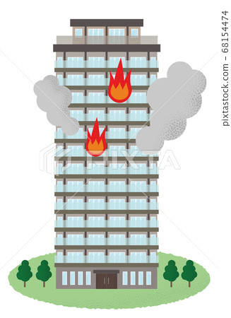 在火災中的高層公寓的矢量圖 在火災中的高層公寓的矢量圖 68154474