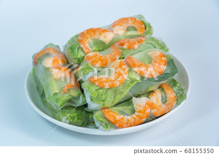 Plate of delicious fresh salad shrimp wrapped rolls- Vietnamese cuisine Plate of delicious fresh salad shrimp wrapped rolls- Vietnamese cuisine 68155350