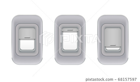 Set of airplane indoor portholes. Realistic aircraft interior windows. Airplane fuselage glass porthole. Empty plane windows isolated. vector illustration Set of airplane indoor portholes. Realistic aircraft interior windows. Airplane fuselage glass porthole. Empty plane windows isolated. vector illustration 68157597