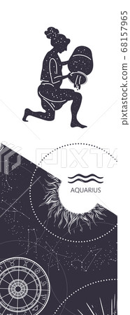 Zodiac background. Constellation Aquarius. Antique style. Vertical banner. 68157965