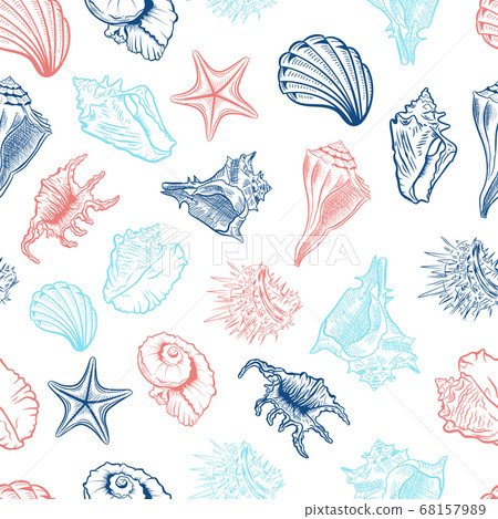 Seashells and starfish vector seamless pattern - Stock Illustration ...