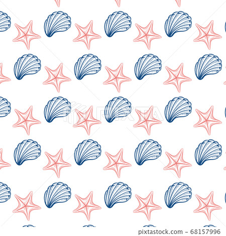 Seashells and starfish vector seamless pattern - Stock Illustration ...