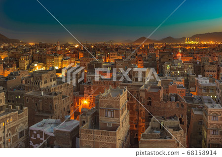 Panorama of Sanaa at night, Yemen Panorama of Sanaa at night, Yemen 68158914