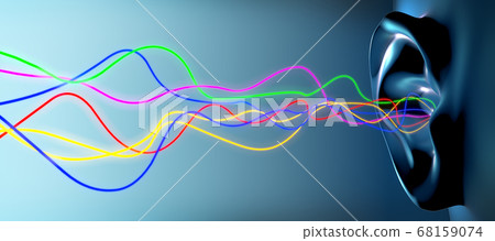 Human ear with incoming vibrations in different frequencies Human ear with incoming vibrations in different frequencies 68159074