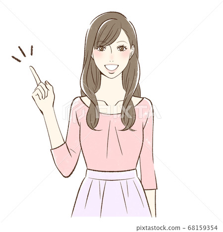 Woman pointing to the front smiling and pointing - Stock Illustration ...