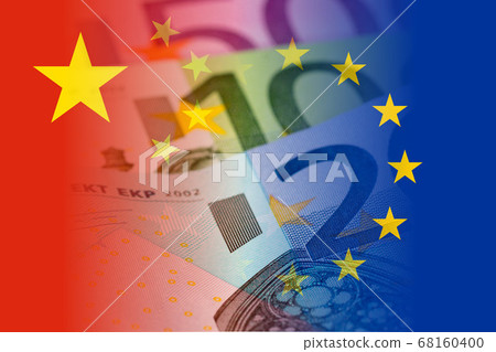 china and eu flags with euro banknotes mixed image china and eu flags with euro banknotes mixed image 68160400