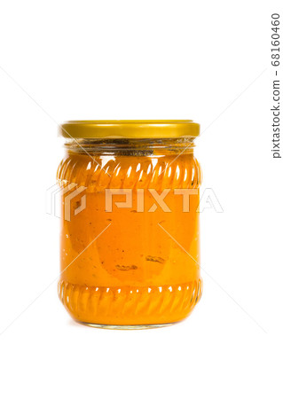 eggplants caviar in glass jar isolated in white eggplants caviar in glass jar isolated in white 68160460