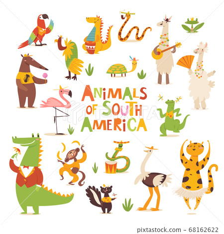 Vector cartoon South America animals funny characters in flat style 68162622