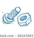 Bolt and nut sketch. The elements for infographics with a hand-drawing style. 68163883