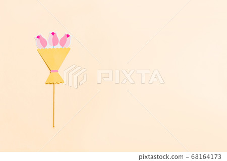 Photo booth props isolated on pink background. Top view. Funny invitation 68164173